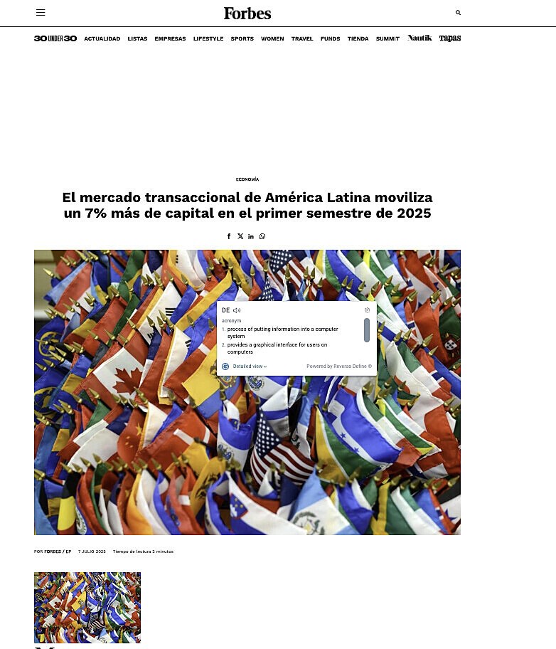 El mercado transaccional de Am�rica Latina moviliza un 7% m�s de capital en el primer semestre de 2025